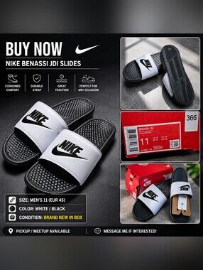Nike Benassi JDI Men's White/Black Slide Sandals